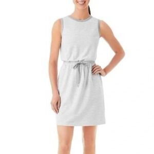 Members Mark Tank Dress XL Gray White Stripe Drawstring Pockets Side Slits